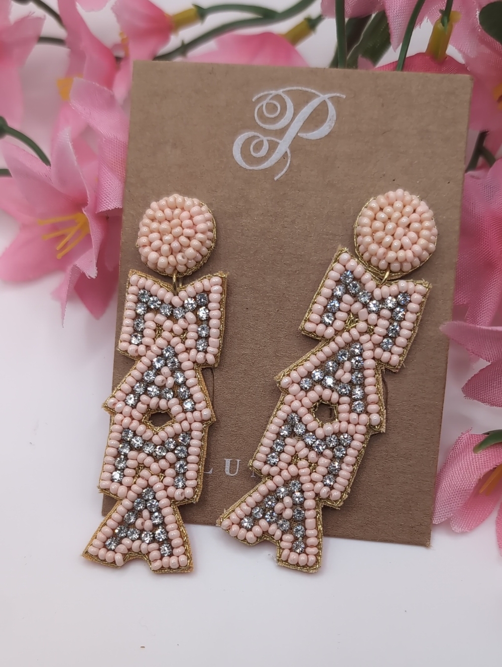 Plunder Bling Mama Beaded Pink Statement Dangle Earrings New In Box